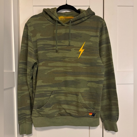 Aviator Nation Green Camo Hoodie with Lightning Bolt - Picture 2 of 9